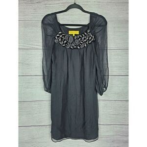 Catherine Malandrino Silk Ruched Shoulder Dress Black Size 6